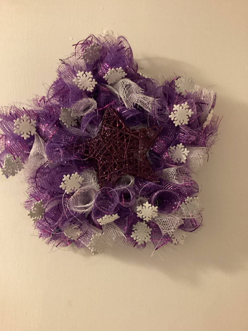 Purple star wreath with snowflakes, approximately 13 inches - Picture 1 of 2